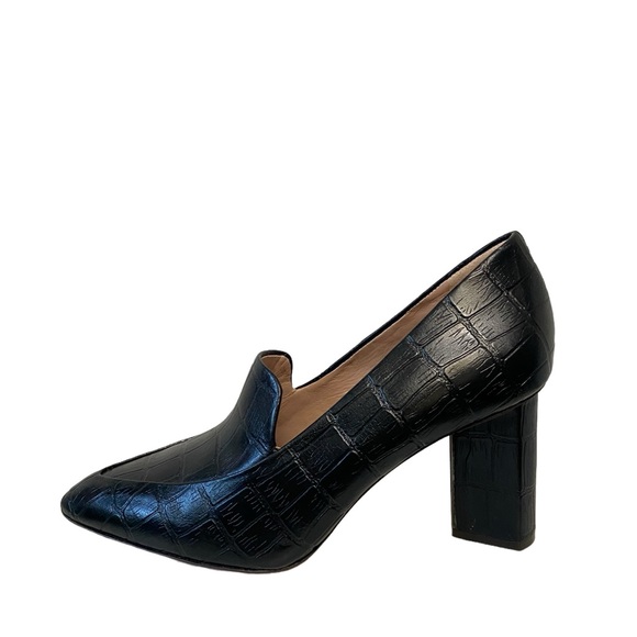 AD & Daughters Esmea Croc Printed Fall Preppy Chic Leather Pumps Black 7.5 - Picture 4 of 13